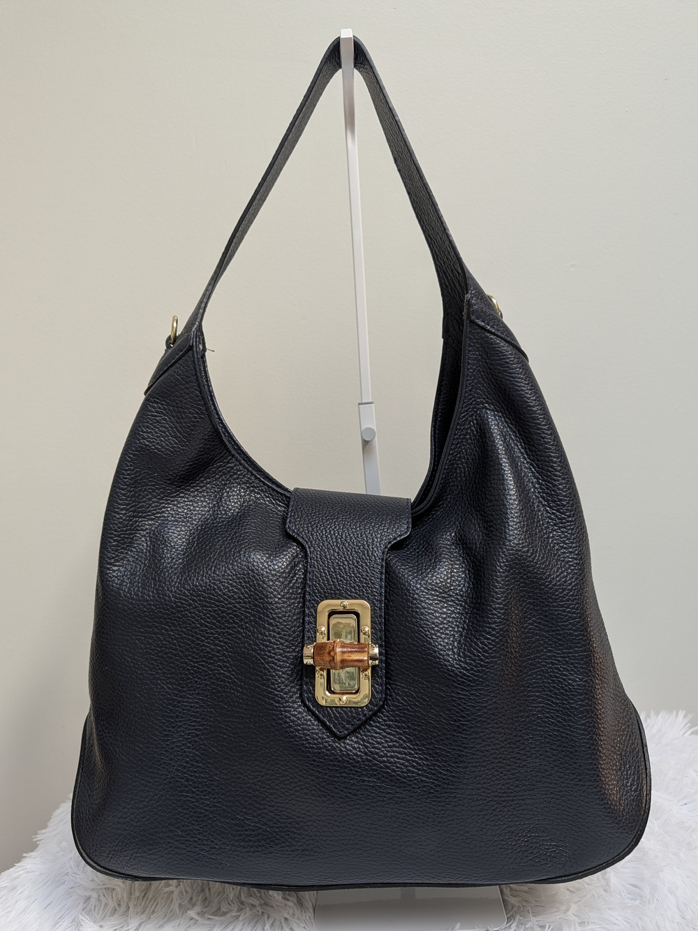 Ron White Navy Leather Shoulder Bag Made in Italy Genuine Leather